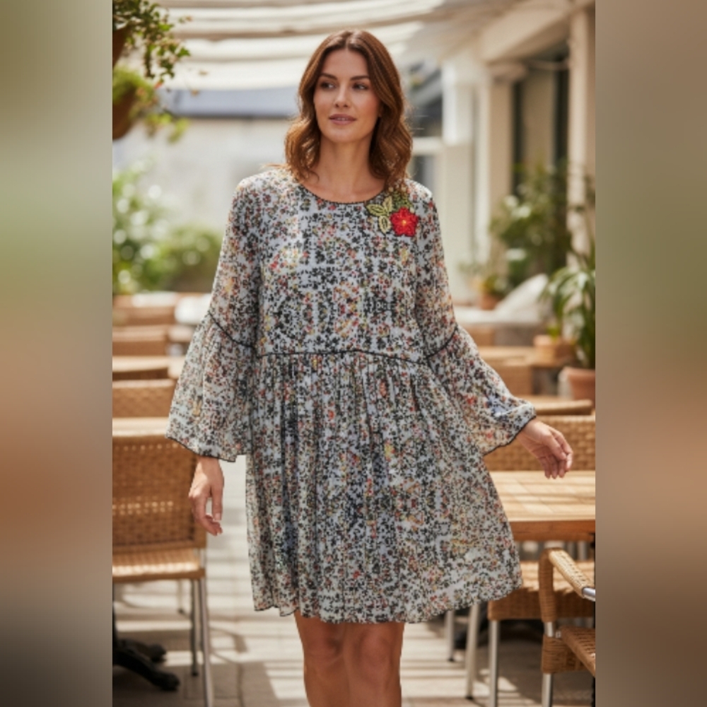 Anthropologie Bhanuni by Jyoti Elegant Floral Long Sleeve Dress
